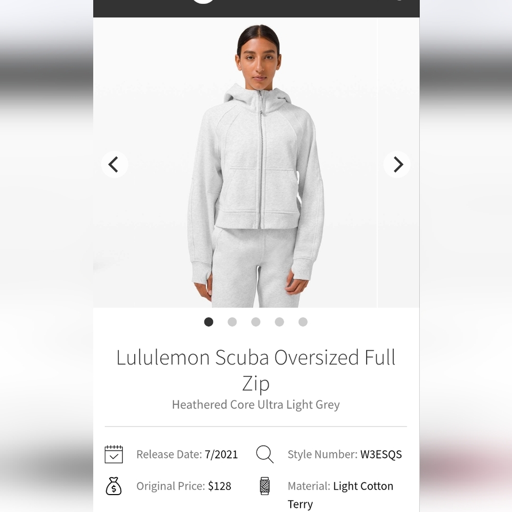 Lululemon Scuba Oversized Full Zip Heathered Light Grey Size M/L